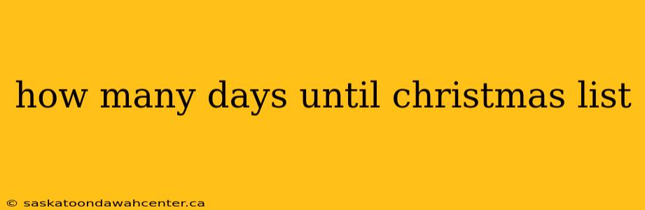 how many days until christmas list